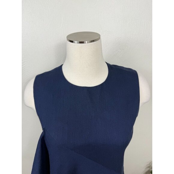 Diane Von Furstenberg Womens Navy Ruffle Sheath Sleeveless Dress Size 4 Cocktail - Picture 4 of 14